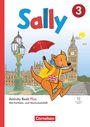 Text: "Sally 3", "Activity Book Plus", "Mit Portfolio- und Wortschatzheft", "Mit digitalen Medien", "Cornelsen". Illustration: Känguru mit rotem Regenschirm vor Big Ben.