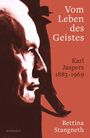 „Vom Leben des Geistes“, Karl Jaspers 1883–1969, Bettina Stangneth auf rotem Hintergrund. Illustration eines Gesichtsprofils.