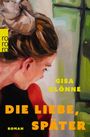 „GISA KLÖNNE DIE LIEBE, SPÄTER ROMAN“. Eine Illustration einer Frau im Profil, mit einem roten Kleid und zusammengebundenem Haar.