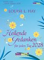 "Heilende Gedanken für jeden Tag 2028" in Rot auf blauem Hintergrund mit gelben Blumen und dem Südwest Logo.