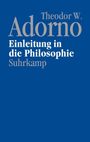 Blauer Hintergrund mit weißen und grauen Texten: "Theodor W. Adorno. Einleitung in die Philosophie. Suhrkamp".