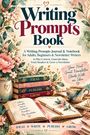 "Writing Prompts Book", darunter: "A Writing Prompts Journal & Notebook". Illustration mit Blumen, Tasse und Notizbuch.