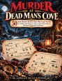 "Murder at Dead Man's Cove", 50 Mystery-Puzzles. Illustration einer Piratenbucht bei Nacht mit Karte und alter Laterne.