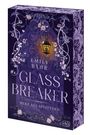 Der Text lautet: "EMILY BÄHR GLASS BREAKER HERZ AUS SPLITTER" vor einem floralen Hintergrund mit Laterne.