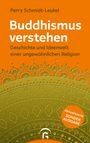 "Buddhismus verstehen. Aktualisierte Sonderausgabe." Orange Hintergrund, grünes Mandala-Muster, Kreis-Logo unten.