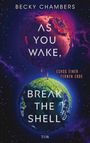 Text: "AS YOU WAKE, BREAK THE SHELL" und "ECHOS EINER FERNEN ERDE". Zwei farbige, zerbrochene Planeten im Weltraum.