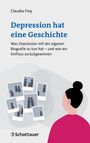 „Depression hat eine Geschichte“ von Claudia Frey, Illustration einer Frau und Polaroids mit schematisierten Figuren.