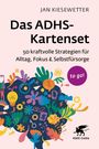 "Das ADHS-Kartenset: 50 kraftvolle Strategien für Alltag, Fokus & Selbstfürsorge." Bunte Illustration mit Blumen und Symbolen.