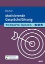 "Bischof. Motivierende Gesprächsführung. THERAPIE-BASICS. Illustration eines Ziels mit Pfeil auf lila Hintergrund."
