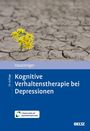 "Kognitive Verhaltenstherapie bei Depressionen"; gelbe Blumen wachsen auf trockenen, rissigen Boden.