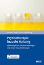 "Psychotherapie braucht Haltung" von Jacob, Knuf, Otto, Padberg. Vier Stühle, drei weiße, ein gelber auf gelbem Boden.
