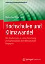 Das Cover zeigt den Buchtitel "Hochschulen und Klimawandel" auf rotem Hintergrund. Oben grünlicher Hintergrund.