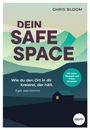 „DEIN SAFE SPACE“ steht groß, mit Texten über innere Orte. Im grünen Kreis: „Mit vielen Übungen und Praxisbeispielen“. Minimalistische Berge.