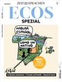 ZEIT SPRACHEN ECOS SPEZIAL: Illustration einer Landschaft mit Sprechblase "HABLAR ESPAÑOL COMO UN NATIVO".