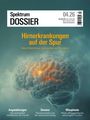 Spektrum Dossier 04.26: "Hirnerkrankungen auf der Spur". Abbildung eines Gehirns, im Hintergrund ein grünlicher Nebel.