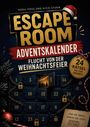 Text: "Escape Room Adventskalender: Flucht von der Weihnachtsfeier. 24 Rätsel bis zur Freiheit." 
Ein geschmückter Adventskalender.