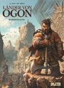 "LÄNDER VON OGON" steht oben, darunter ein kriegerisch aussehender Mann mit Axt vor einer alten Stadt in rauer Landschaft.