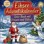 "Eibsee Adventskalender: Quiz-Buch mit Fragen und Rätsel. Illustration: Weihnachtsmann, Engel, Tannenbaum, Geschenke."