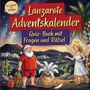„Lanzarote Adventskalender: Quiz-Buch mit Fragen und Rätsel“. Illustration mit Weihnachtsmann, Engel, Geschenken und Kaktus.