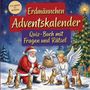 „Erdmännchen Adventskalender: Quiz-Buch mit Fragen und Rätsel“. Illustration: Weihnachtsmann, Engel, Erdmännchen, Tannenbaum.