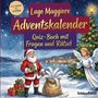 Text: „Lago Maggiore Adventskalender. Quiz-Buch mit Fragen und Rätsel." Weihnachtsmann mit Geschenken und Engel.