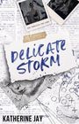 „Delicate Storm“ und „Katherine Jay“ auf zerrissenem Papier, Polaroids und Skizzen auf einem Zeitungshintergrund.