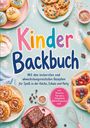 "Kinder Backbuch. Mit den leckersten und abwechslungsreichsten Rezepten für Spaß in der Küche, Schule und Party." Farbenfrohe Leckereien umrahmen den Text.