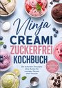„Ninja Creami Zuckerfrei Kochbuch“ steht in großer Schrift. Eiscreme-Schalen, Beeren und Limonen sind farbenfroh arrangiert.