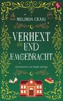 „Melinda Craig: Verhext und umgebracht. Geheimnisse von Maple Springs“. Illustration von verzierter Schrift, Schulhaus.