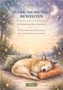 Titel: "Hunde, die die Welt bewegten". Ein schlafender Hund auf Kissen, umgeben von Bäumen und funkelnden Lichtern.