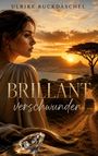 „Ulrike Ruckdäschel. Brillant verschwunden“. Eine Frau blickt in den Sonnenuntergang über einer Stadt und einem Diamanten.
