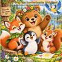„Lio Bär und das kunterbunte Waldfest“, „Freunde für immer“. Bär, Fuchs, Pinguin, Eichhörnchen, fröhlich und bunt in Natur.