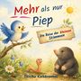 „Mehr als nur Piep“, „Die Reise der kleinen Stimmen“. Ein Vogel, ein Wurm und ein Maulwurf im Gespräch, Sonne am Himmel.