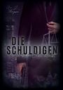 „Die Schuldigen: Was am Ende bleibt.“ Ein Mann im Anzug hält eine Waage und eine Pistole. Im Hintergrund Wolkenkratzer.
