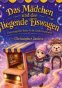 "Das Mädchen und der fliegende Eiswagen", "Eine magische Reise in die Zuckerwattewelt" von Christopher Janietz. Ein fröhliches Mädchen in einem bunten Eiswagen in einer fantasievollen Welt.