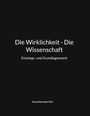 Text: "Die Wirklichkeit - Die Wissenschaft. Einstiegs- und Grundlagenwerk. Jonas Alexander Fluri". Schwarzer Hintergrund.