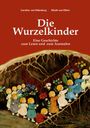 „Die Wurzelkinder“, Geschichte zum Lesen und Ausmalen. Illustration: Kinder mit Blumen unter Erde in Höhle.