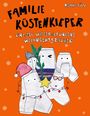 „Familie Küstenkieper und der wiedergefundene Weihnachtszauber.“ Illustration mit Pinguinen und weihnachtlichem Dekor auf orangefarbenem Hintergrund.