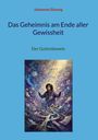 Titel: "Das Geheimnis am Ende aller Gewissheit" von Johannes Simang. Illustration eines nachdenklichen Menschen umgeben von wirbelnden Papieren und Fragezeichen.