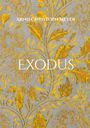 Schrift "ARND CHRISTOPH MEYER" und "EXODUS". Hintergrund: gelbes Blattmuster auf grauem Untergrund.