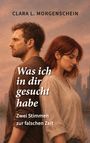 „Was ich in dir gesucht habe. Zwei Stimmen zur falschen Zeit.“ Zwei Menschen stehen Rücken an Rücken, nachdenklich.