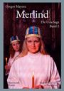 Oben: "Gregor Mayntz", "Merlind", "Die Uda-Saga Band 2". Unten: "Historischer Roman", "Tausend Jahre Leben in Deutschland". Zwei Menschen in weißen Gewändern mit Kerzen.