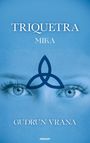 Text: "TRIQUETRA MIKA" und "GUDRUN VRANA". Zwei Augen mit einem Triquetra-Symbol darüber, alles in Blautönen.