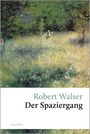 "Robert Walser Der Spaziergang" über impressionistische Landschaft mit Person und Bäumen. Unten links steht "ANACONDA."
