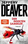 „JEFFERY DEAVER: DER INSEKTENSAMMLER. Thriller.“ Illustration einer großen Wespe mit roten Flügeln und Farbklecksen.