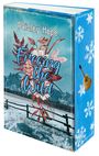 Texte auf einem Cover: "Paisley Hope", "Freeing the Wild", "Roman". Winterlandschaft mit Blumen und blauen Schneeflocken.