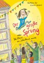 „Der große Sprung oder Wie Henni ein Schulkind wurde“ zeigt ein fröhliches Kind im Sprung. Bunte Girlanden im Hintergrund.