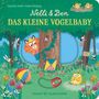 „Nelli & Ben: Das kleine Vogelbaby“ steht über einem bunten Waldbild mit Tieren und einer bunten Spielzeuglandschaft.