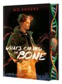 "What's Carved in Bone" und "Mo Enders". Junge, DNA-Strang, Totenschädel, Londoner Brücke, mystische Farben.