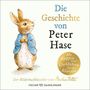 „Die Geschichte von Peter Hase“ ist der Titel. Illustration eines Hasen in blauer Jacke. Text im Kreis: „Mit Klappen...“
